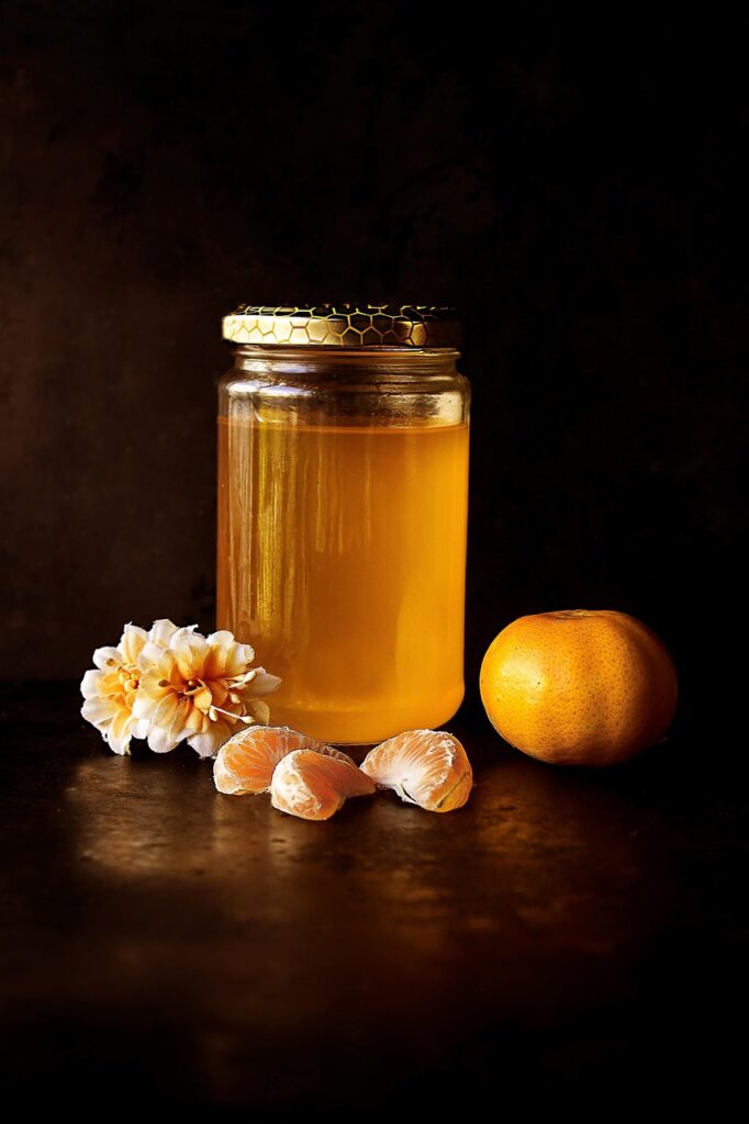 honey, jar, glass, food, liquid, orange, glass jar, citrus, fruits, orange segments, glass container, composition, still life, honey, honey, honey, honey, honig, still life