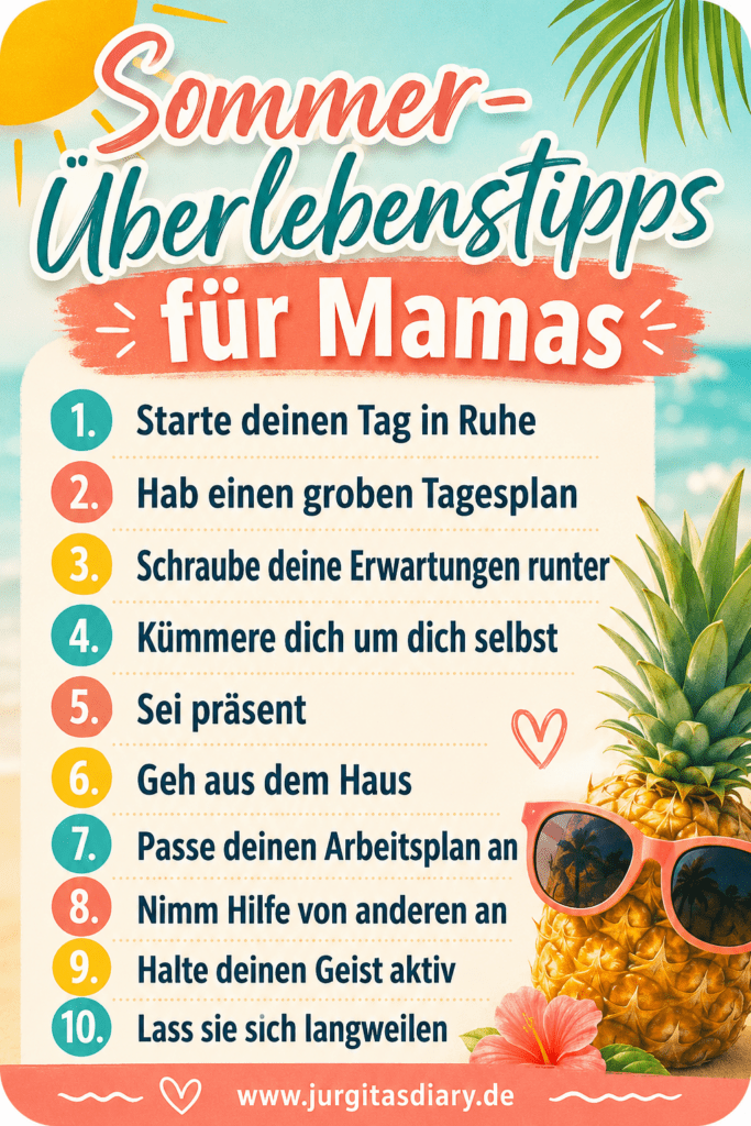 Eine 8 Punkte Liste wie Mama Stress im Sommer mit kleinen Ritualen vermeiden kann und mehr Selbstfürsorge lebt