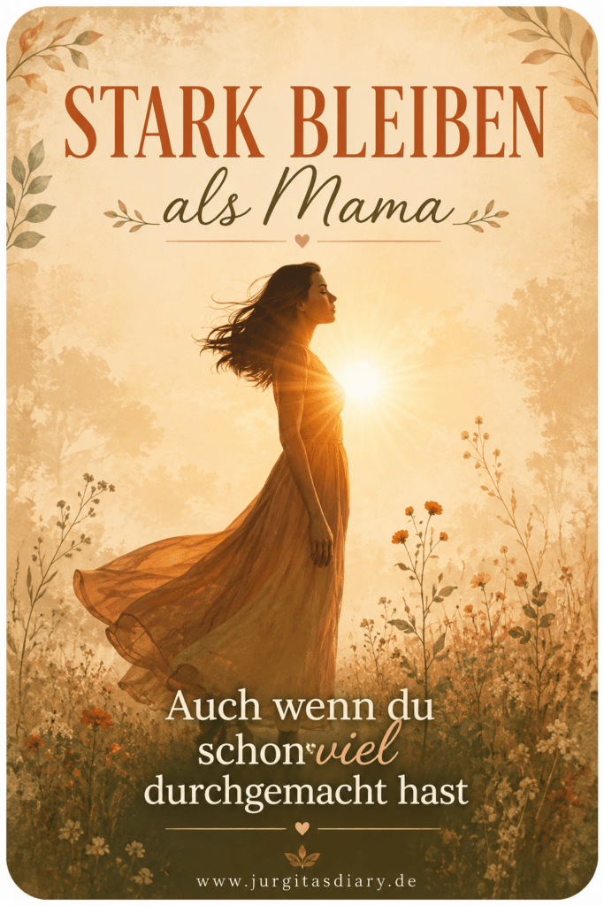 Alleinerziehend & erschöpft? Burnout? Warum du auch zählst! Stark bleiben als Mama Bild. Eine schöne Frau steht auf der Wiesew und der Wind Weht auf sie die Harre und Kleid verweht